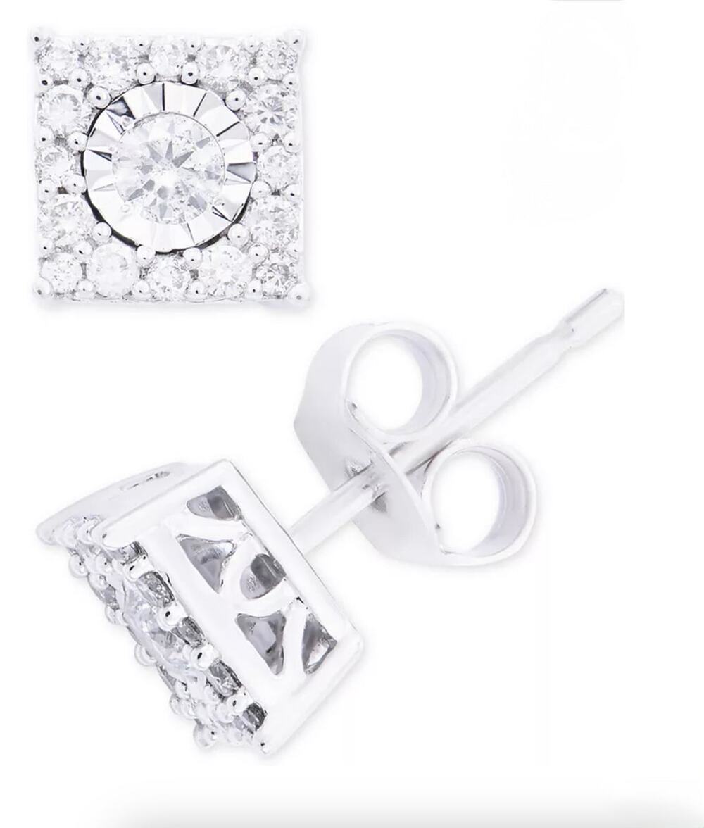 Macys Diamond Cluster Stud Earrings (1/3 cttw) in 14k White Gold - New with Tags
